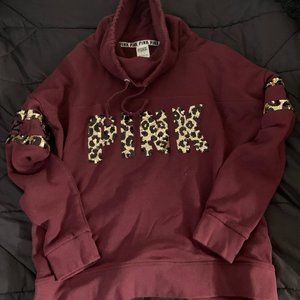 VS PINK Leopard Print Funnel Neck Sweatshirt Large